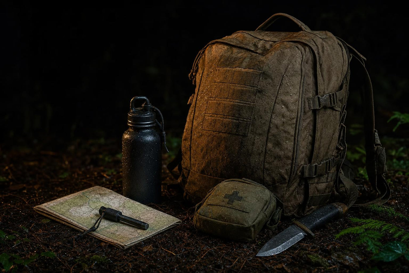 practical bug out bag essentials arranged for a 72-hour survival kit